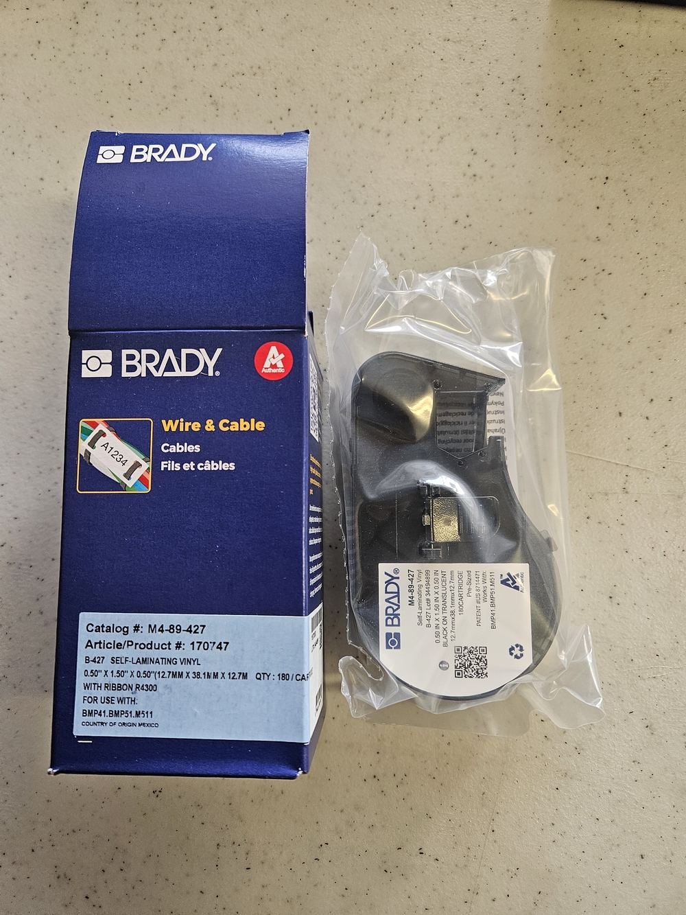 Brady ,  M4-89-427 Self-Laminating Vinyl  O.5" X 1.50" X 0.5 . 3Pack.
